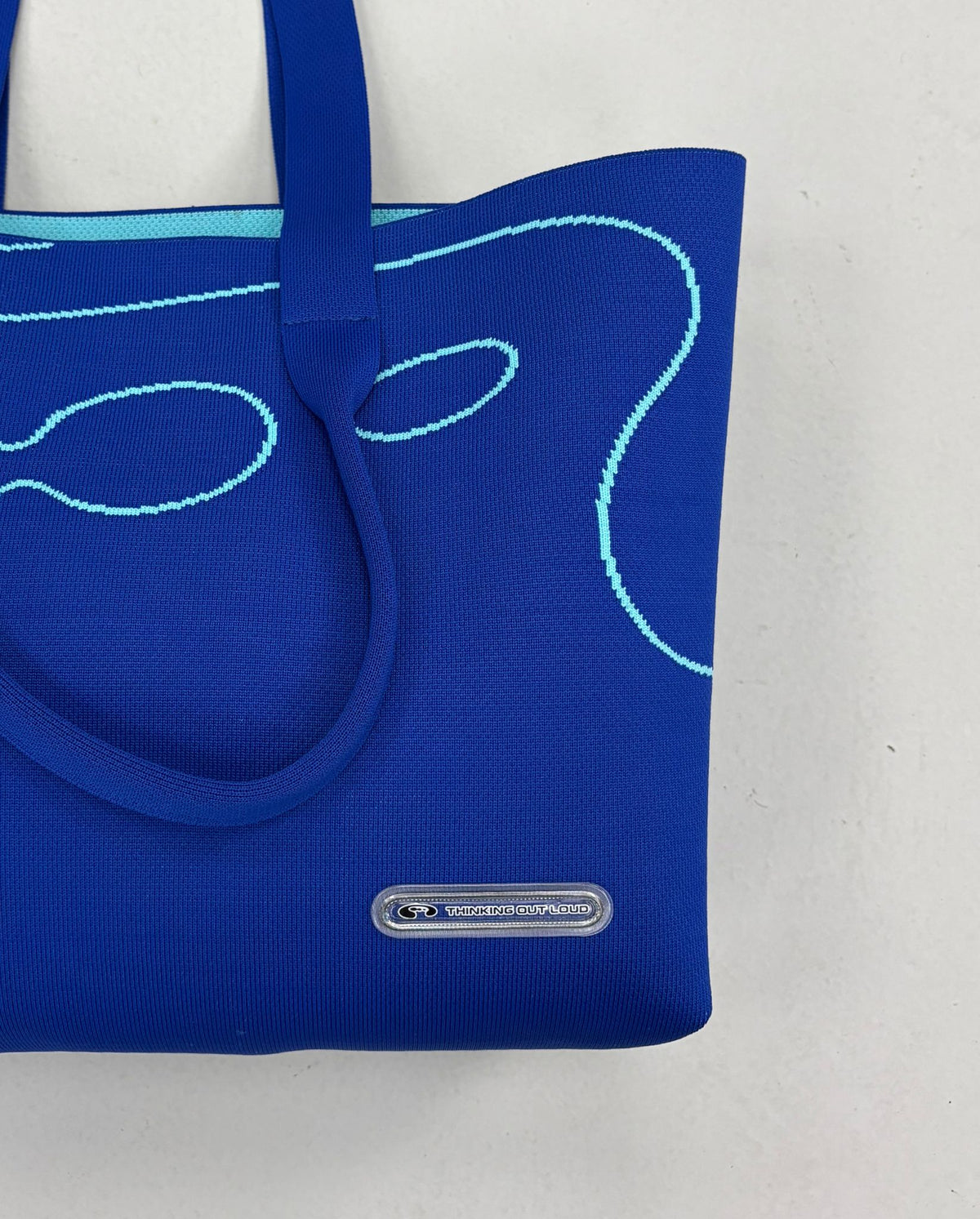 Record Label Knitted Tote Bag | Blue