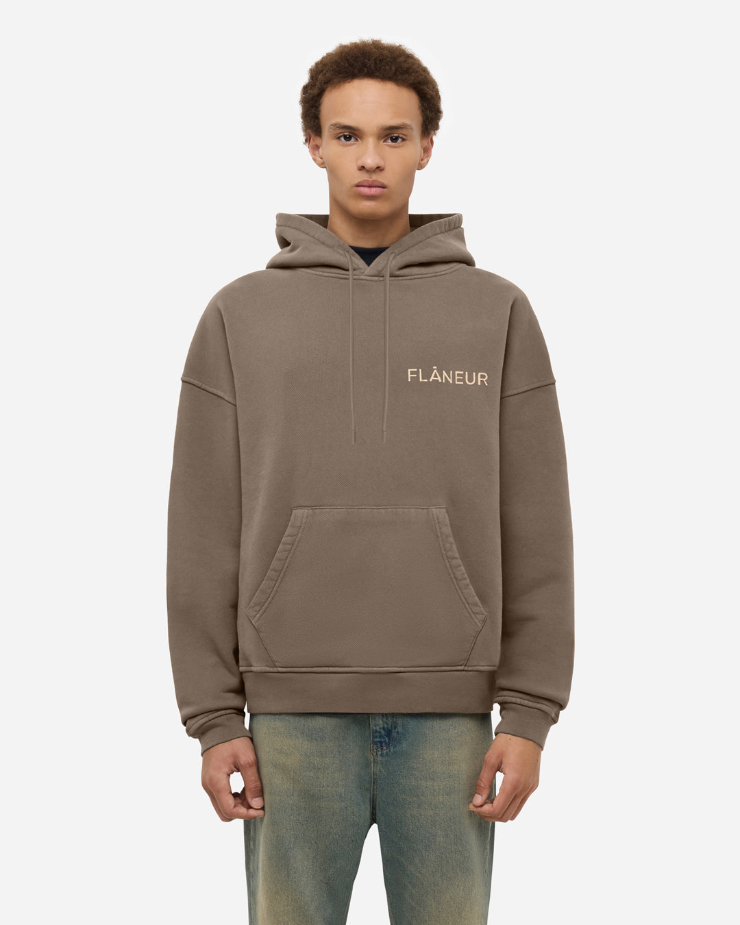 Double Logo Washed Hoodie (500GSM) | Brown