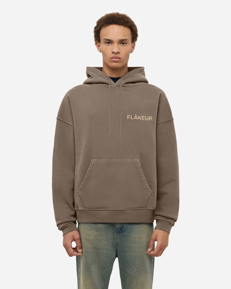 Double Logo Washed Hoodie (500GSM) | Brown