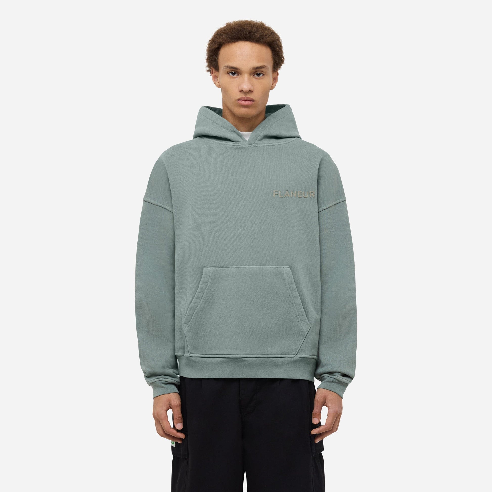 Double Logo Washed Hoodie (500GSM) | Sage