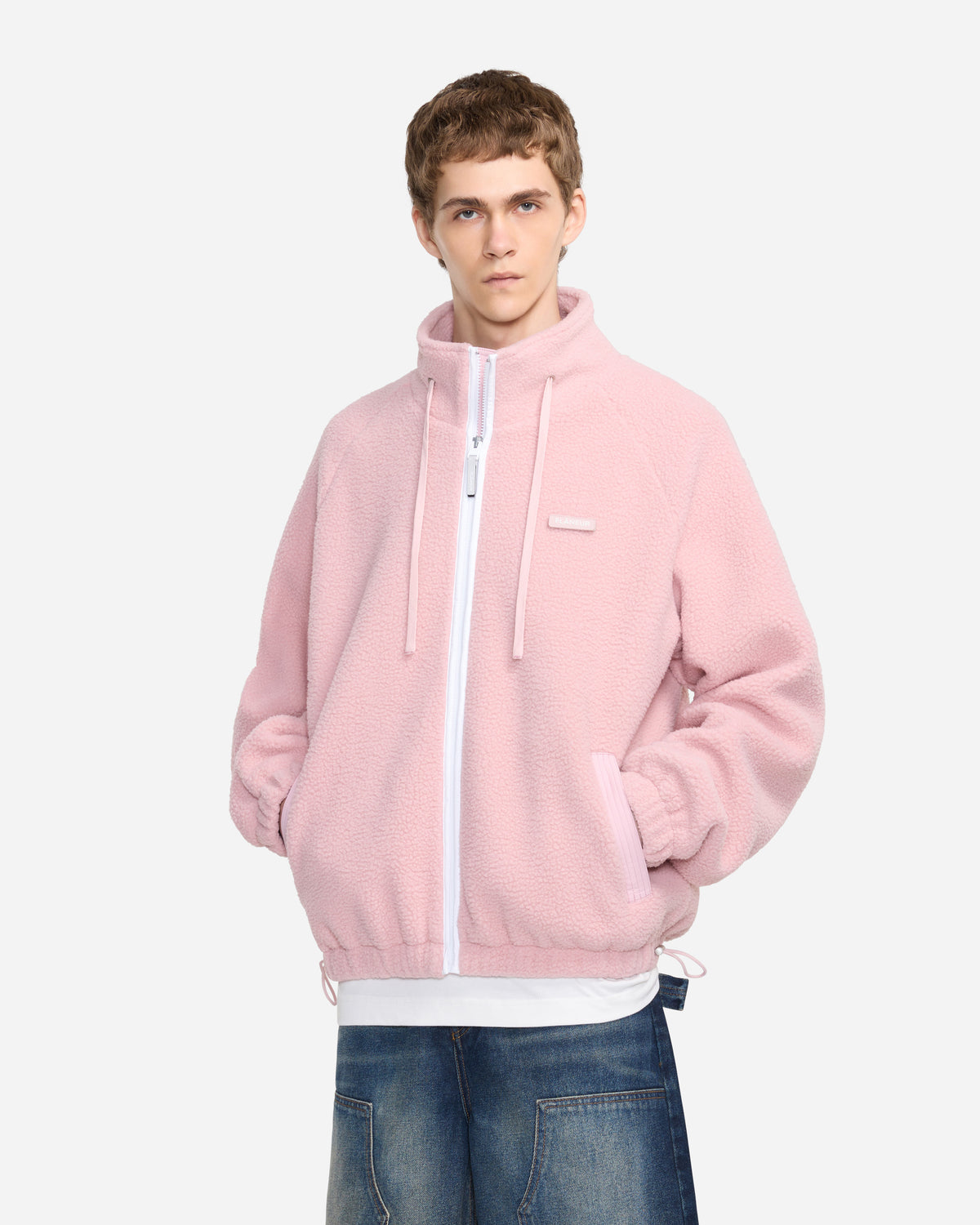 Frosted Badge Fleece Jacket | Pink