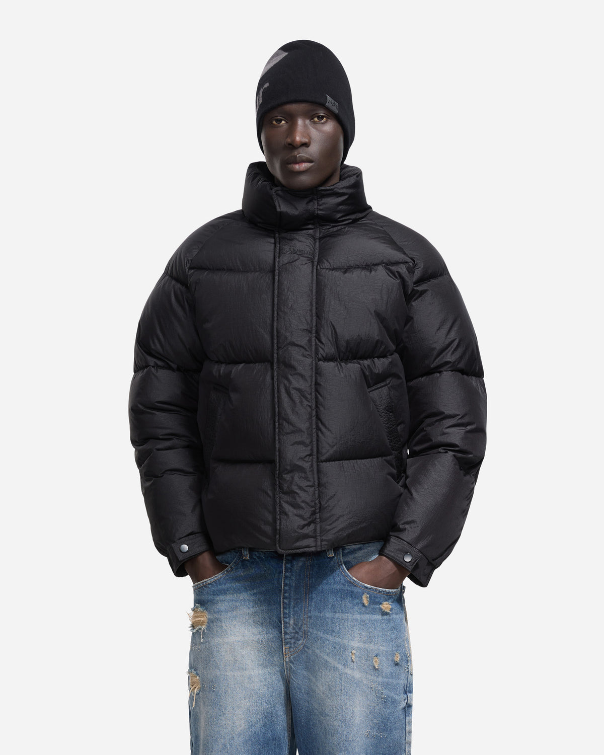 Embroidered Puffer Jacket | Black