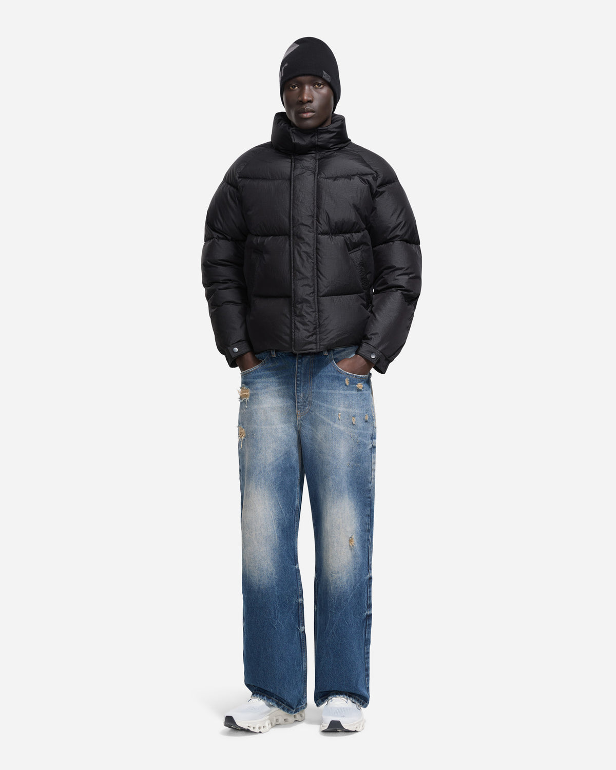 Embroidered Puffer Jacket | Black