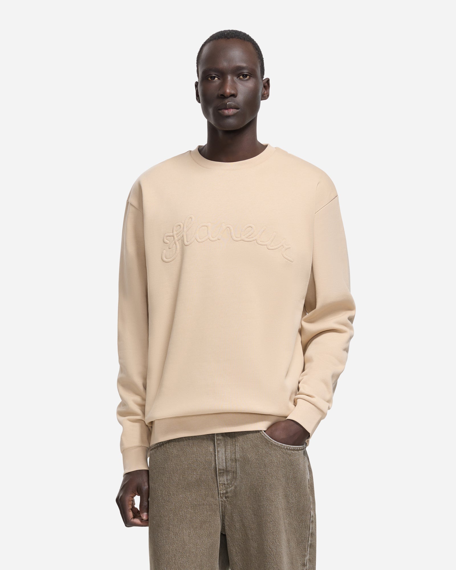Signature Outline Sweater Embossed Logo | Creme