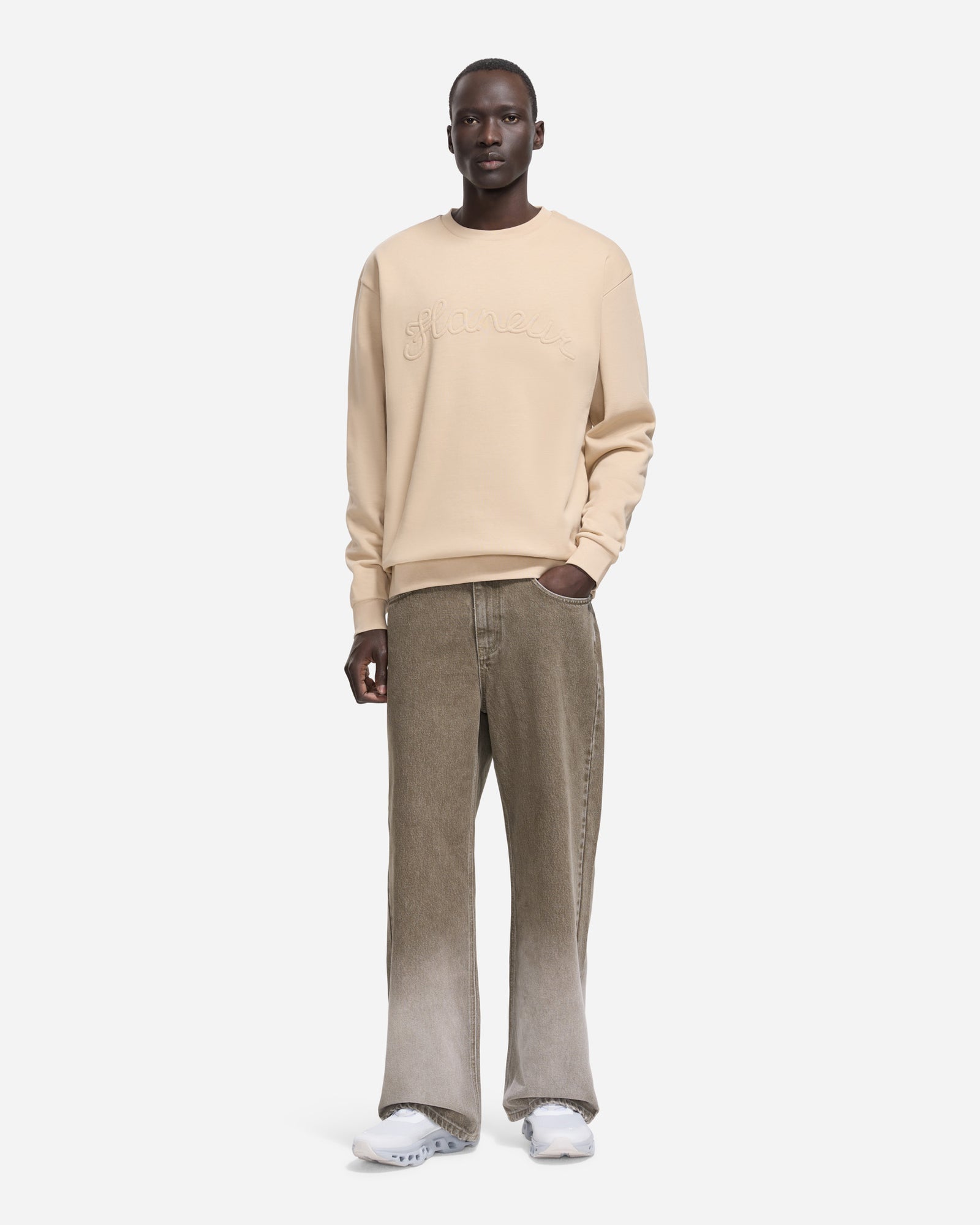 Signature Outline Sweater Embossed Logo | Creme