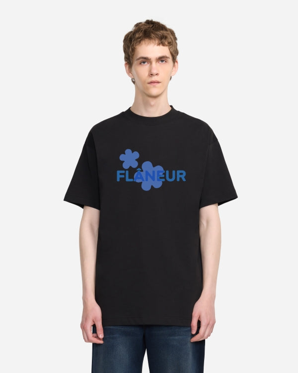 Organic Flower T-Shirt | Schwarz/Blau