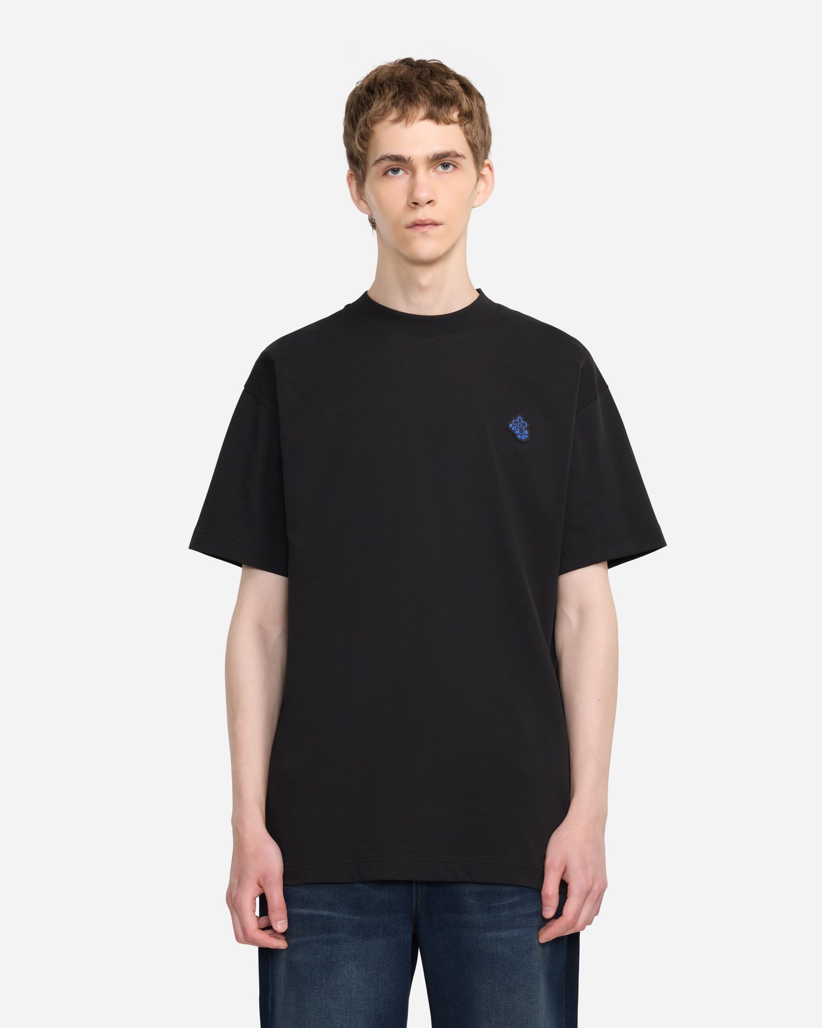 T-Shirt mit Gummi-Blumenmuster | Schwarz