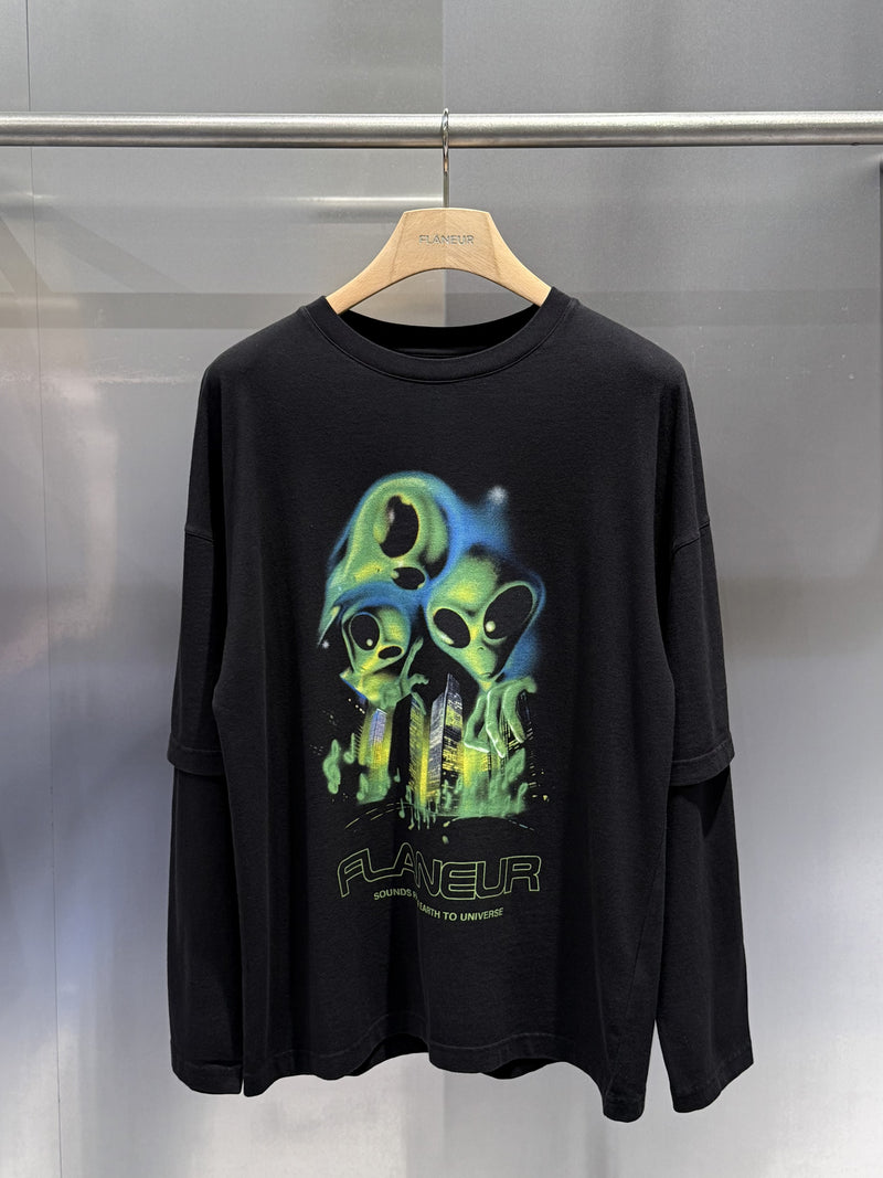 City Aliens Layered Long Sleeve | Washed Black