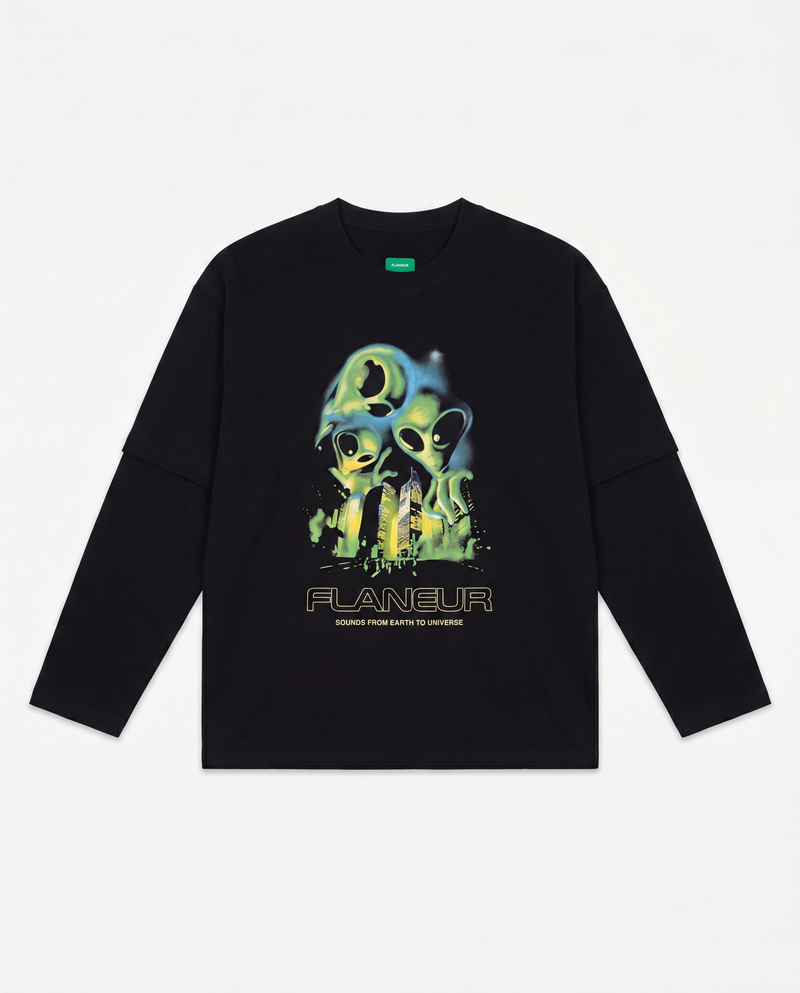 City Aliens Layered Long Sleeve | Washed Black