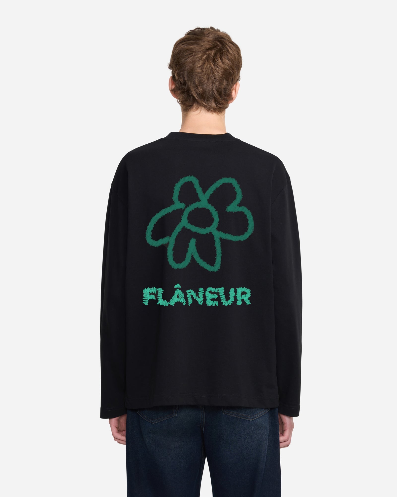Langarmshirt mit Blumen-Doodle | Schwarz
