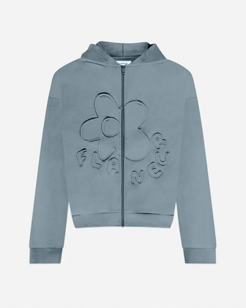 Blossom Patches Zip-Up Hoodie | Steel Green