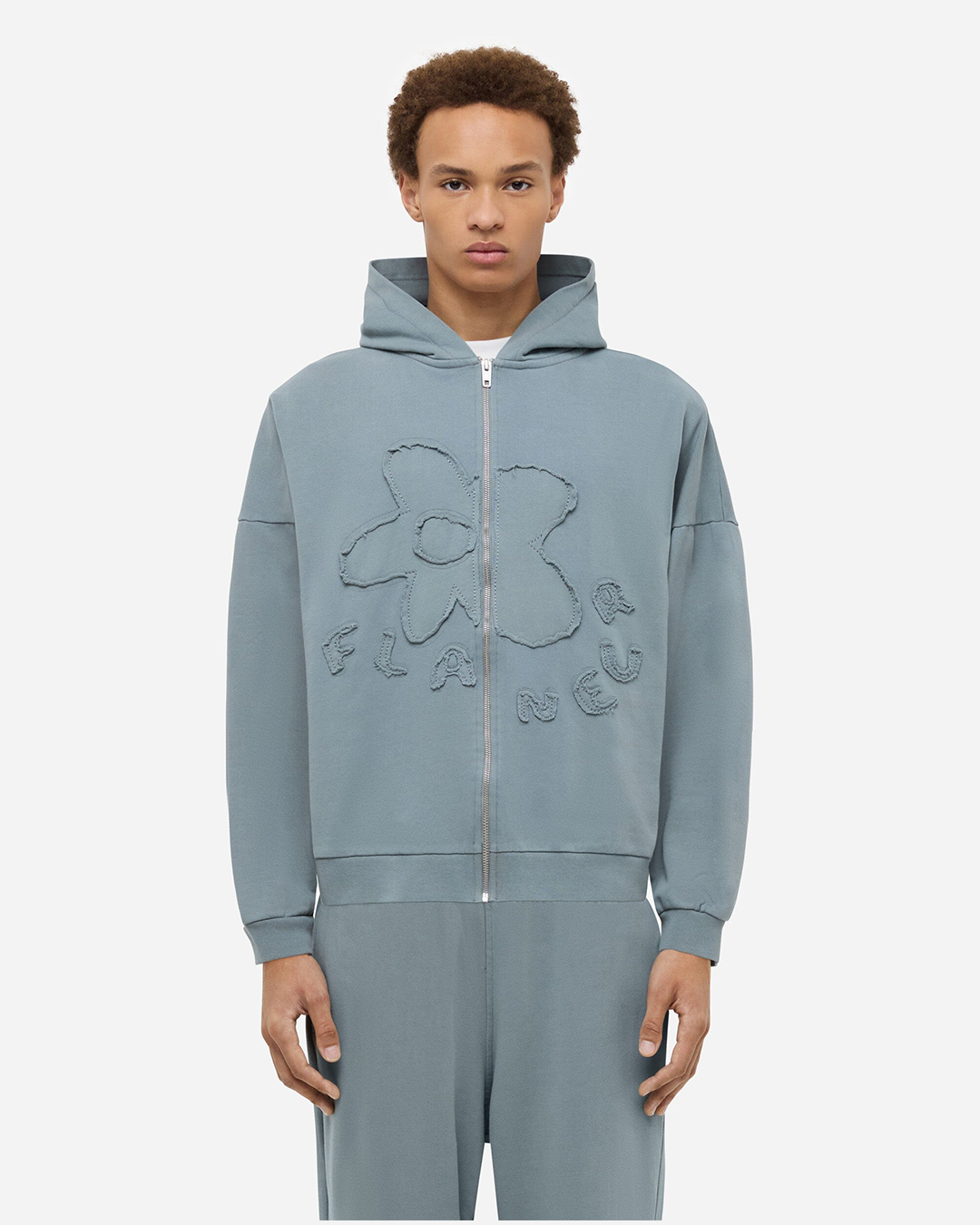 Blossom Patches Zip-Up Hoodie | Steel Green