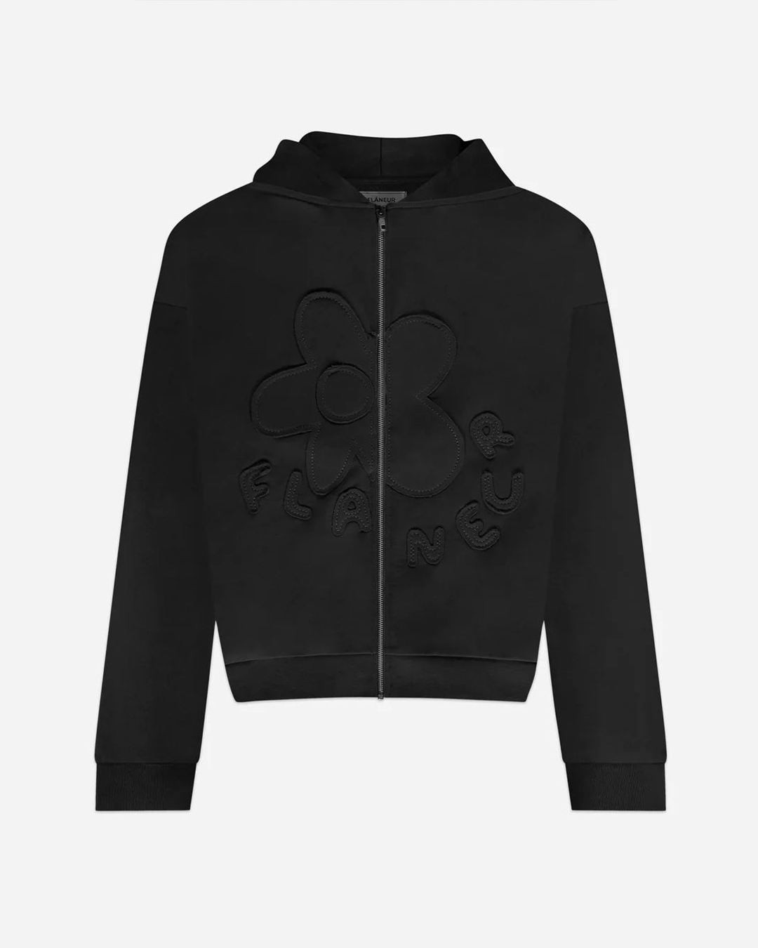 Blossom Patches Zip-Up Hoodie | Black