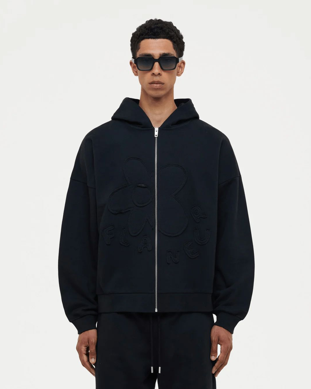 Blossom Patches Zip-Up Hoodie | Black