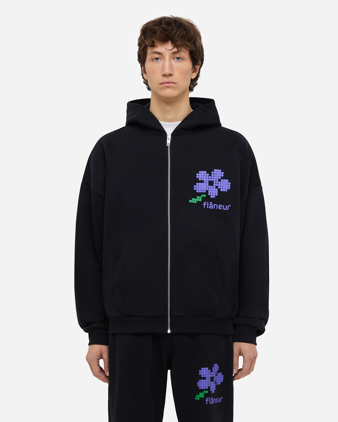 Pixel Flower Zip-Up | Black