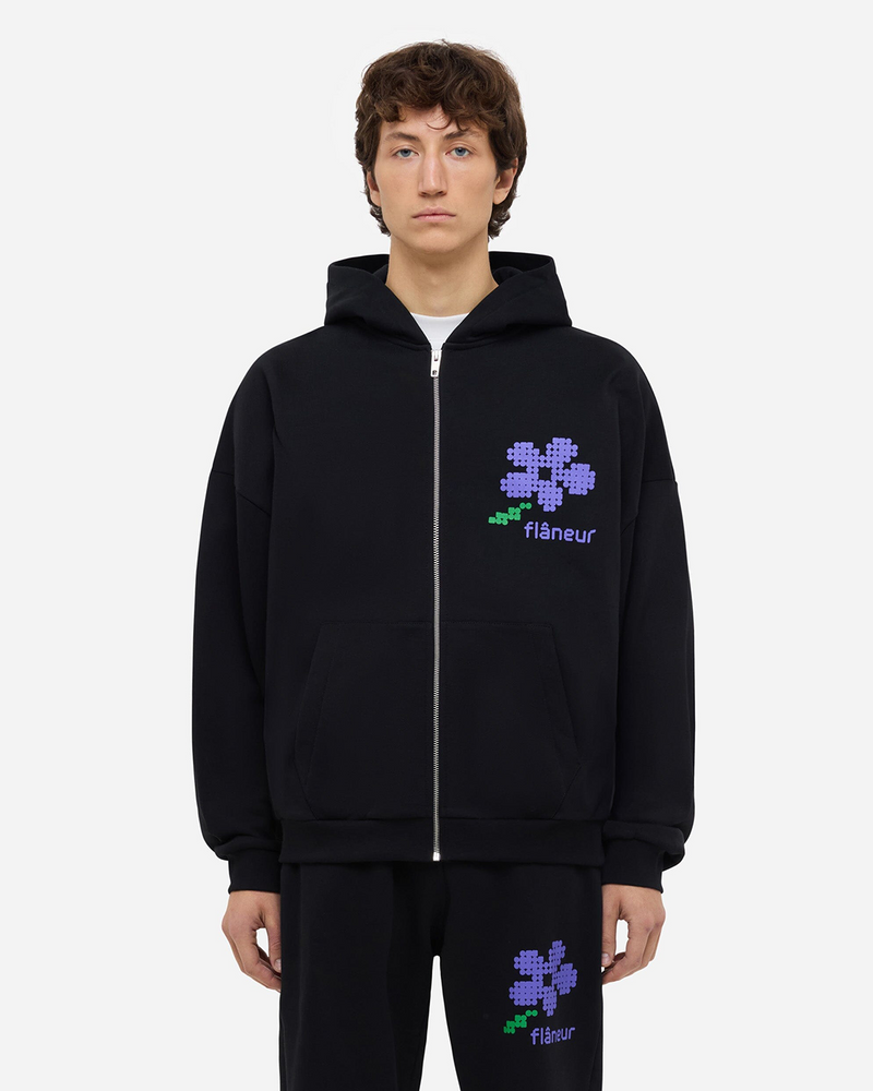 Pixel Flower Zip-Up | Black
