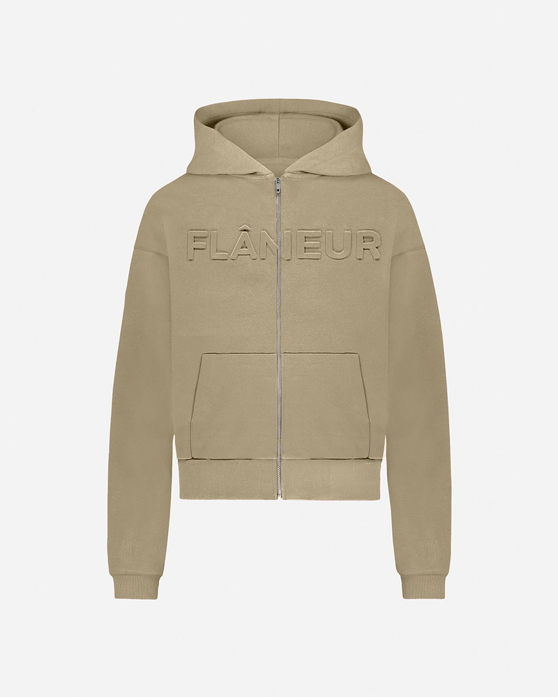 Embossed Zip-Up Hoodie | Sand