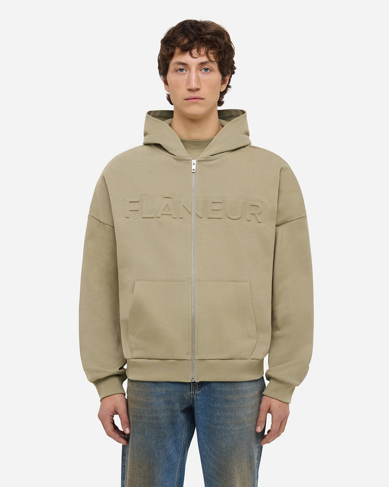 Embossed Zip-Up Hoodie | Sand