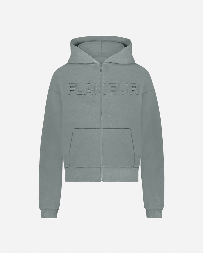 Embossed Zip-Up Hoodie | Midnight Blue