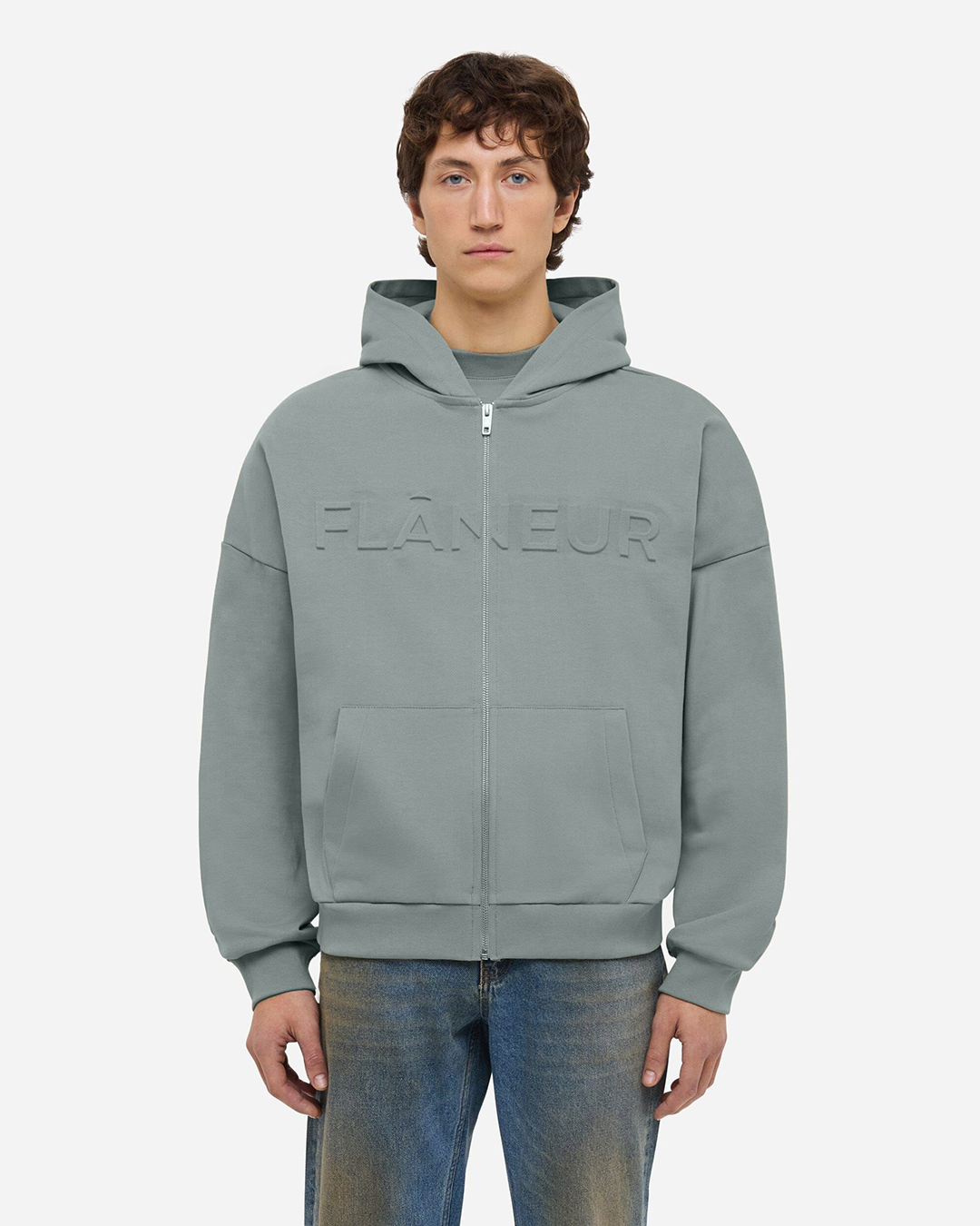 Embossed Zip-Up Hoodie | Midnight Blue