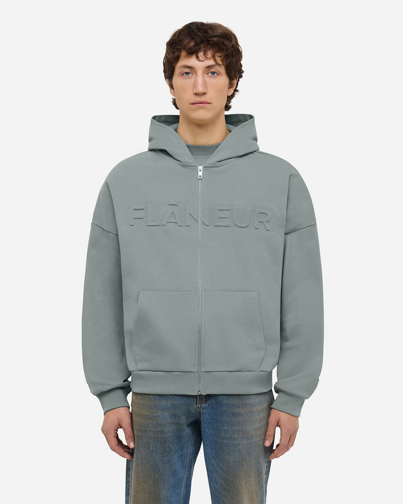 Embossed Zip-Up Hoodie | Midnight Blue
