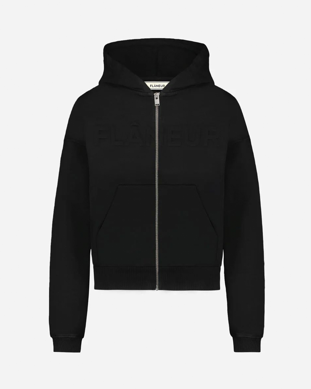 Kapuzenpullover mit Reißverschluss und Prägung | Schwarz