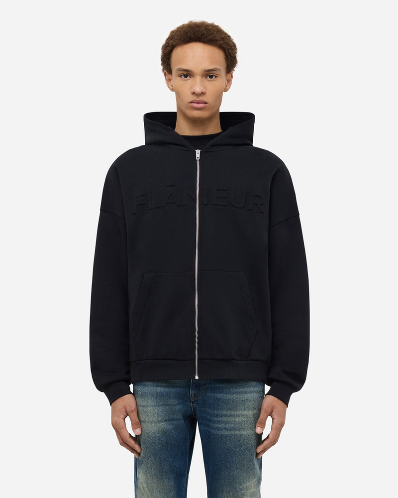 Embossed Zip-Up Hoodie | Black