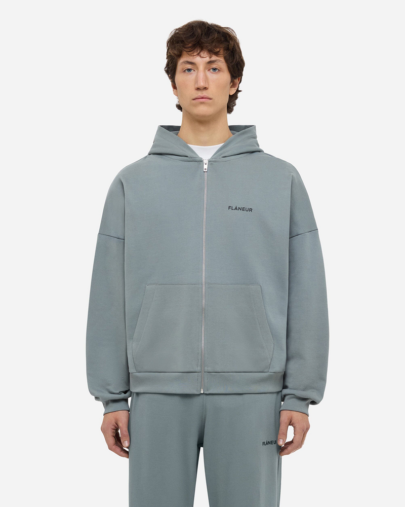 Logo Zip-Up Hoodie | Steel Green