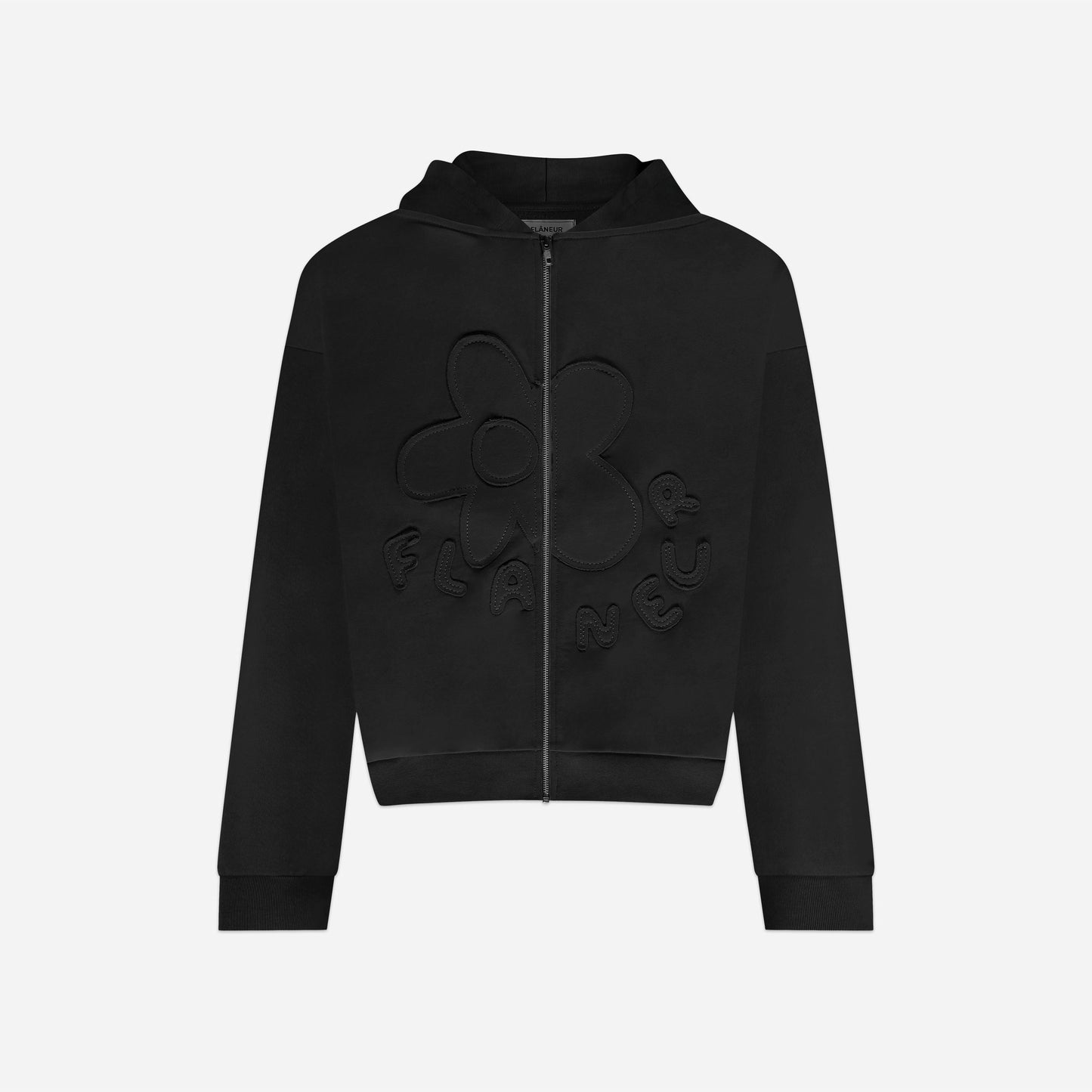 Blossom Patches Zip-Up Hoodie Black