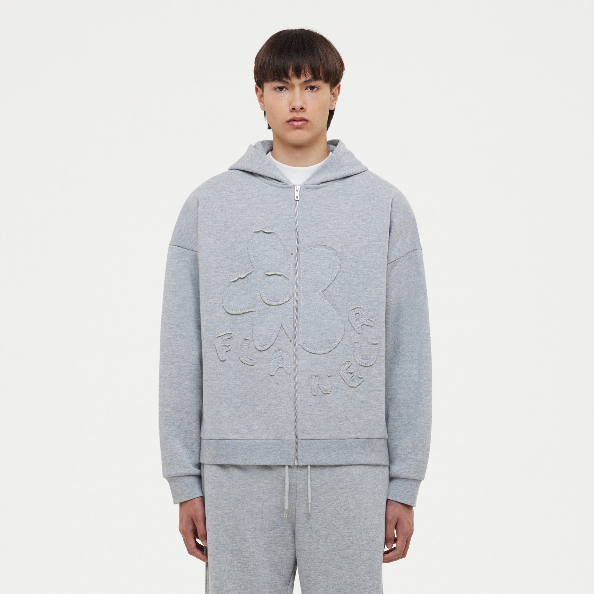 Blossom Patches Zip-Up Hoodie Heather Grey