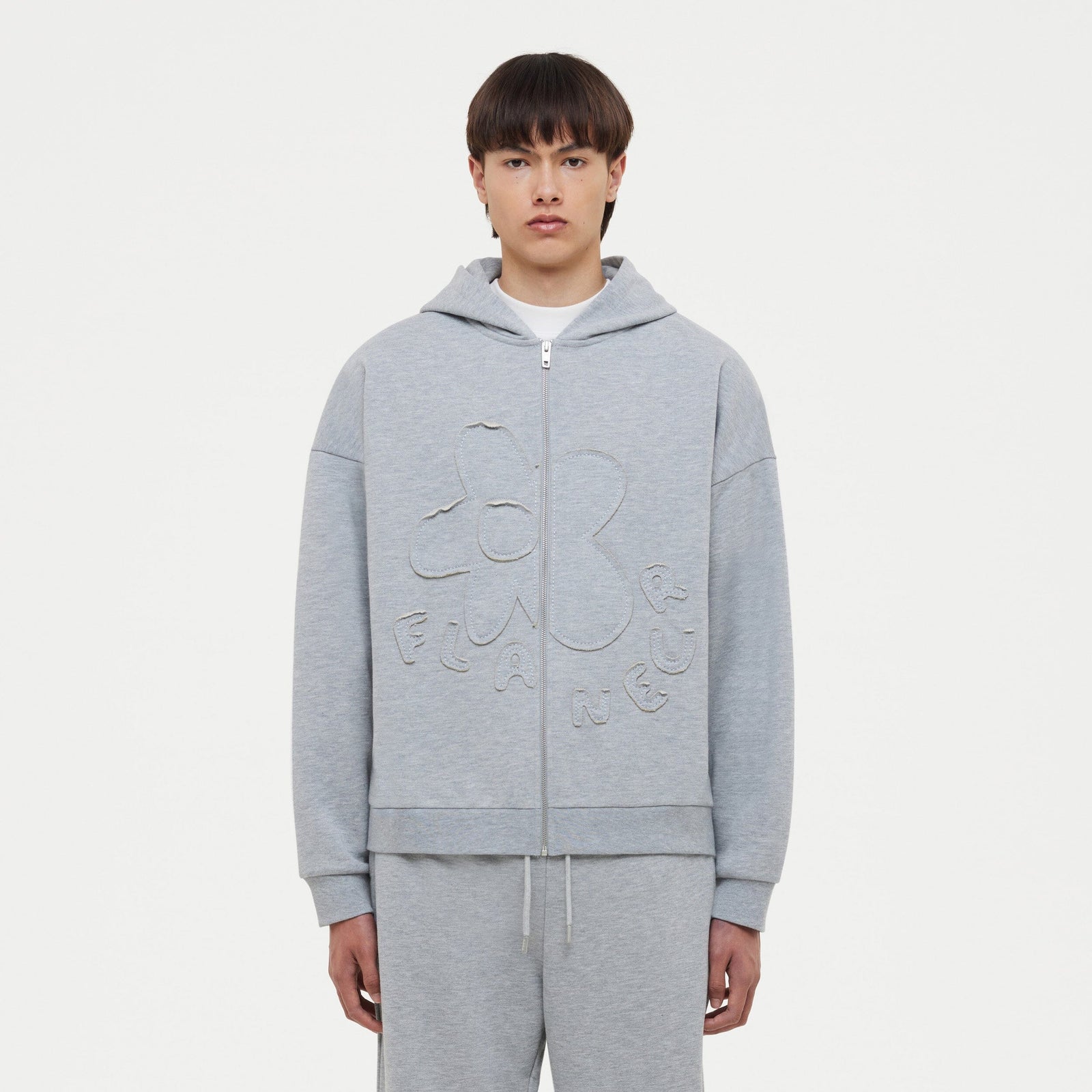 Blossom Patches Zip-Up Hoodie | Heather Grey