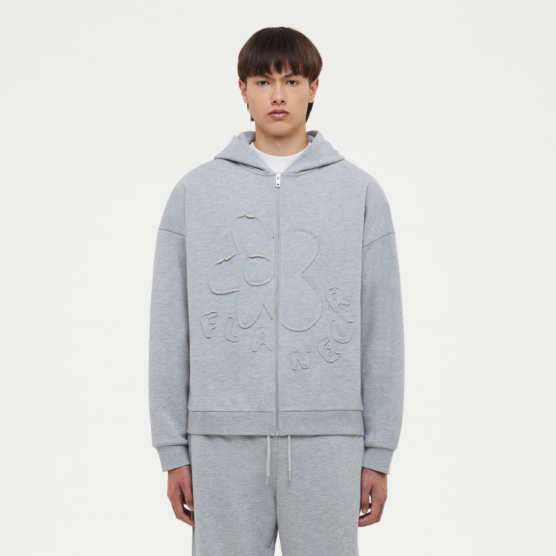 Blossom Patches Zip-Up Hoodie | Heather Grey