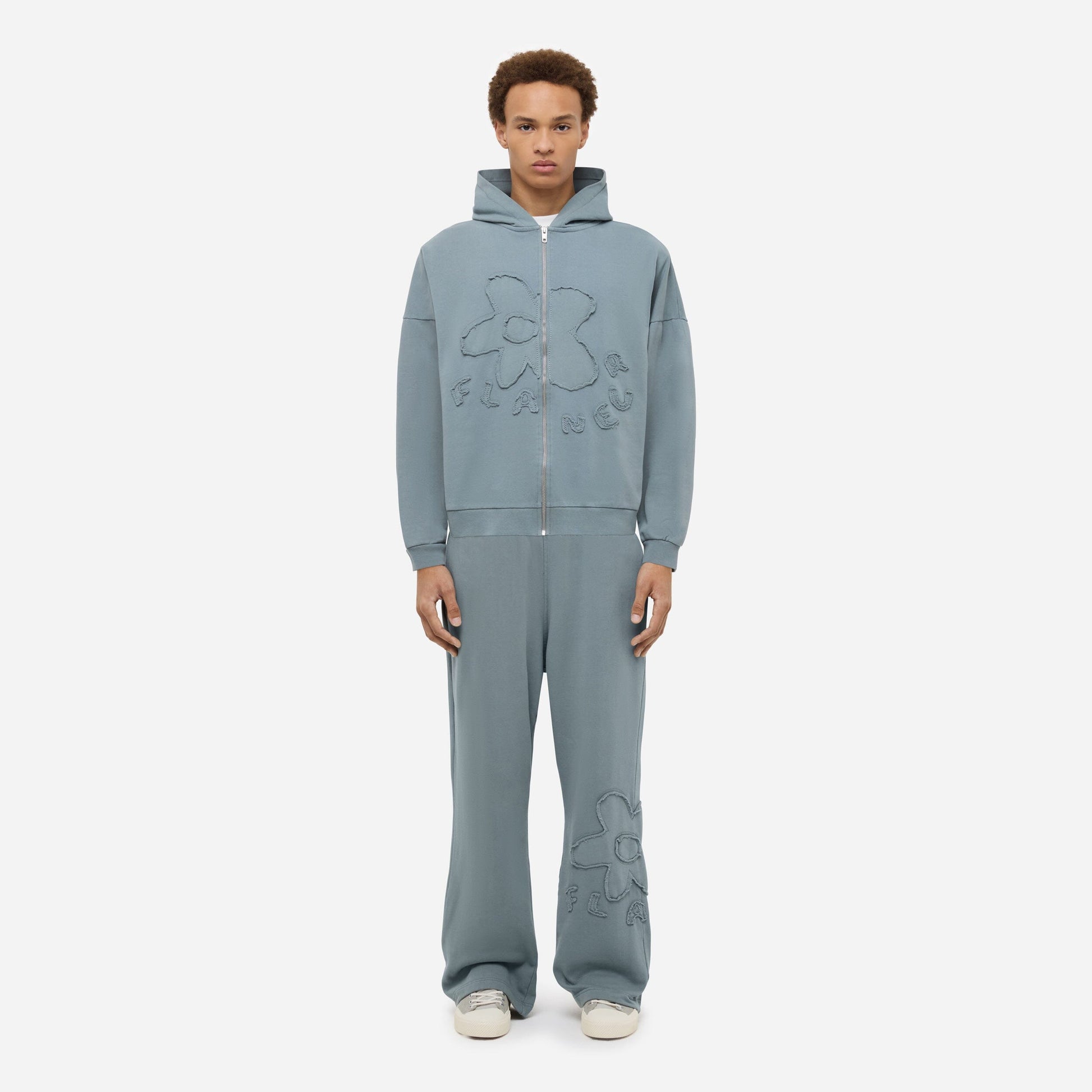 Blossom Patches Zip-Up Hoodie | Steel Green