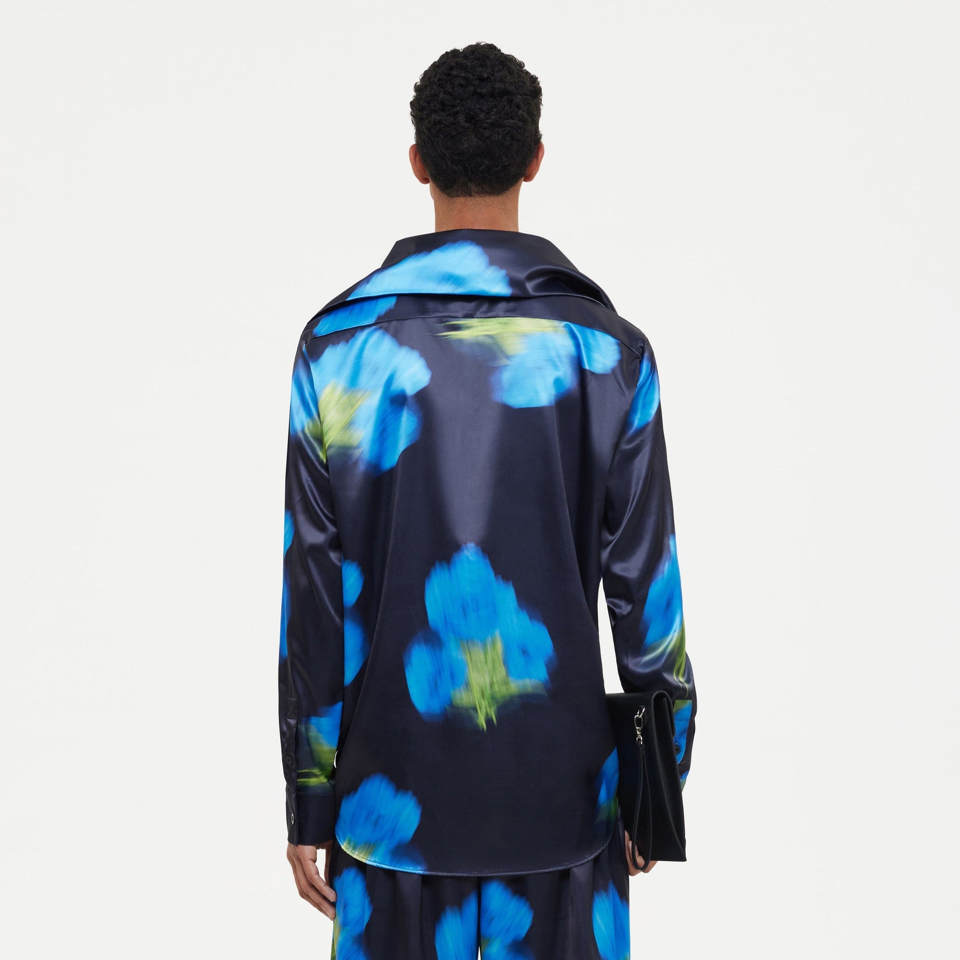 Blurred Flower Hooded Shirt Black