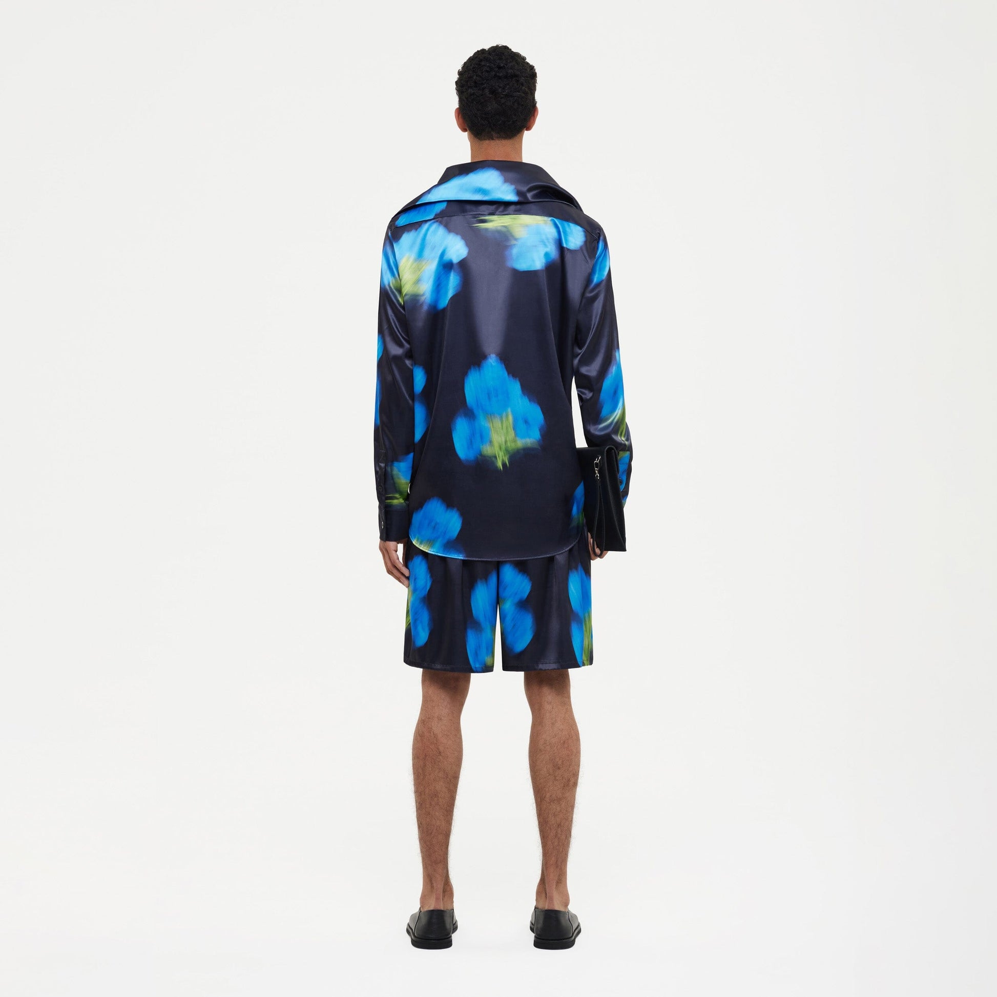 Blurred Flower Hooded Shirt Black