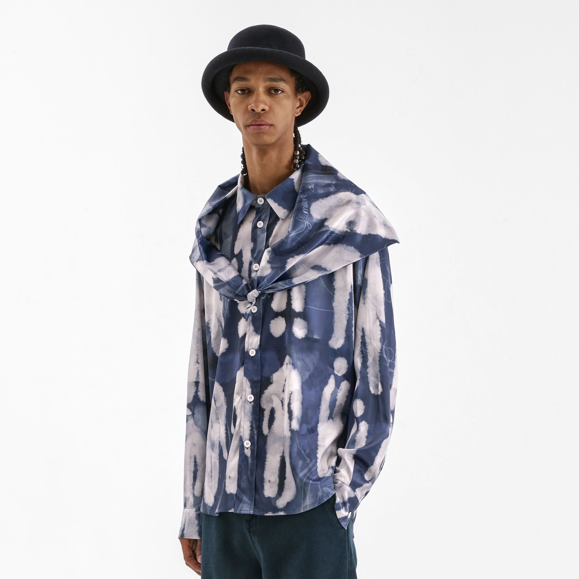 Characters Silk Hooded Shirt | Blue
