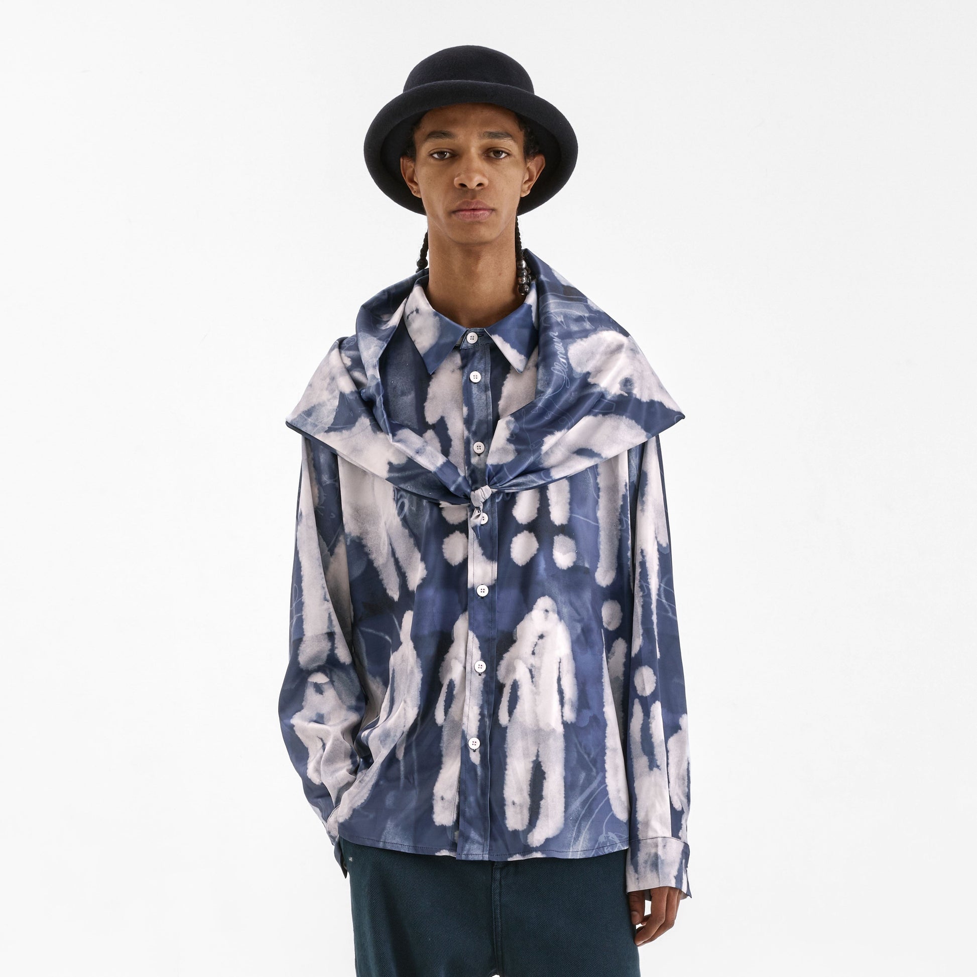 Characters Silk Hooded Shirt | Blue