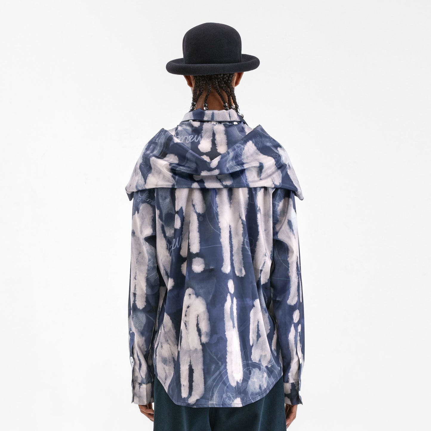 Characters Silk Hooded Shirt Blue