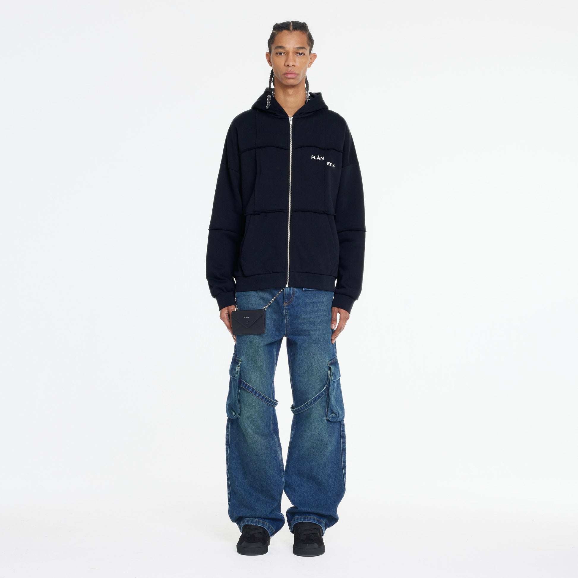 Cut and Sew Zip-Up Hoodie | Black