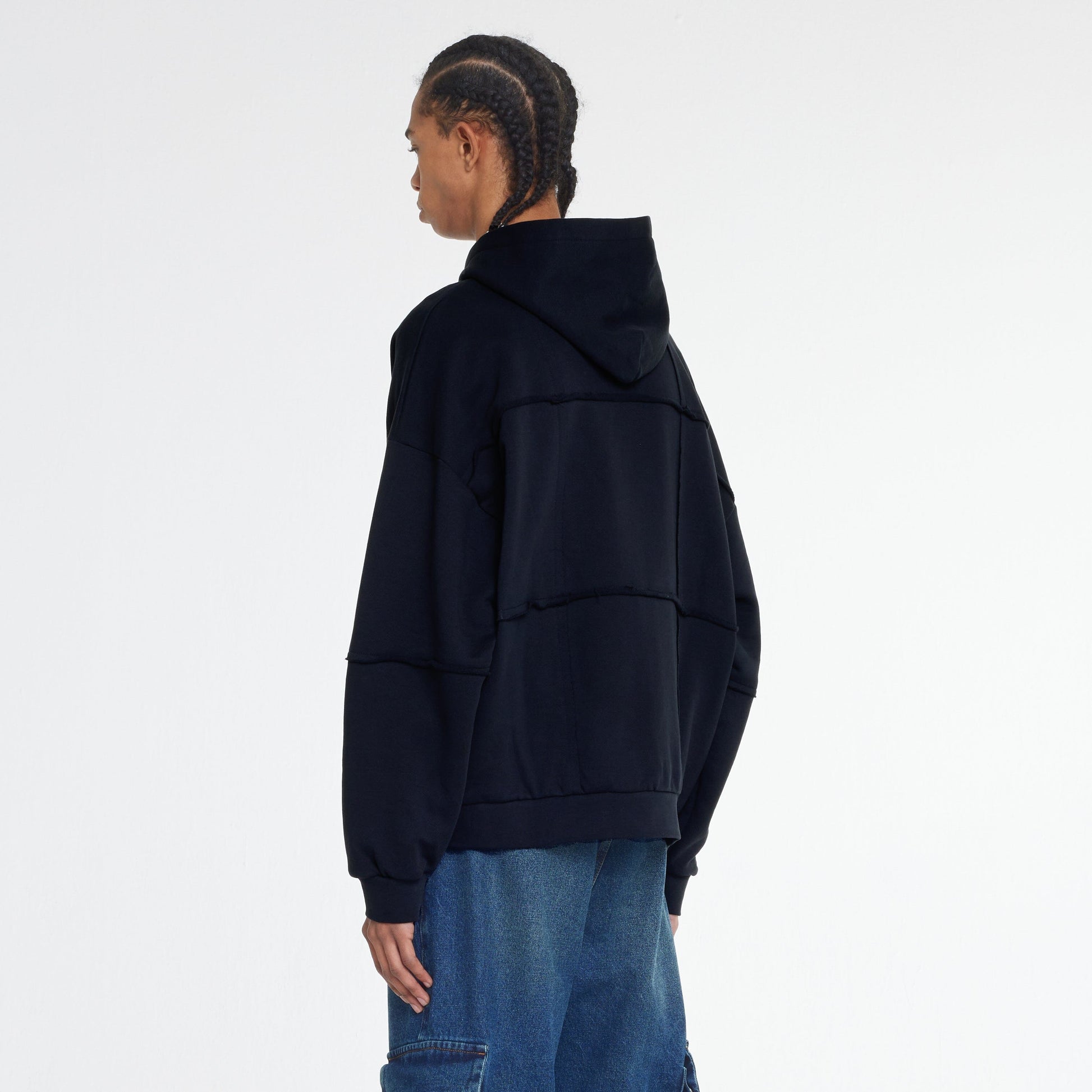 Cut and Sew Zip-Up Hoodie Black