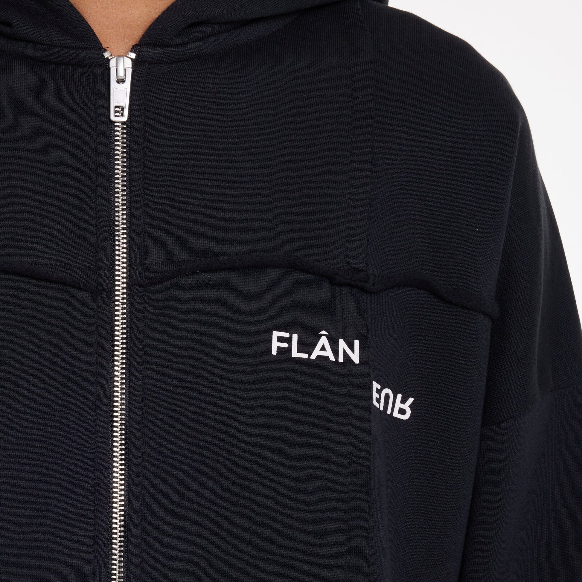 Cut and Sew Zip-Up Hoodie Black