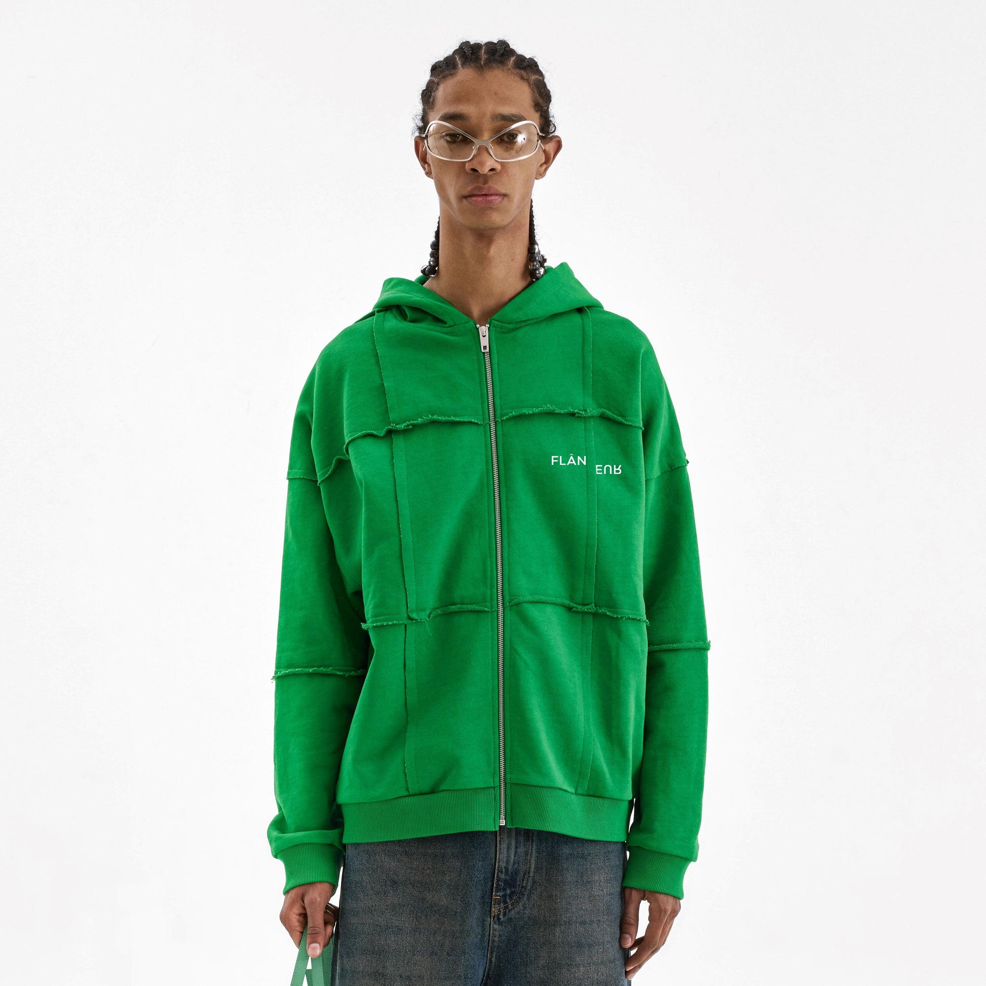 Cut and Sew Zip-Up Hoodie | Green