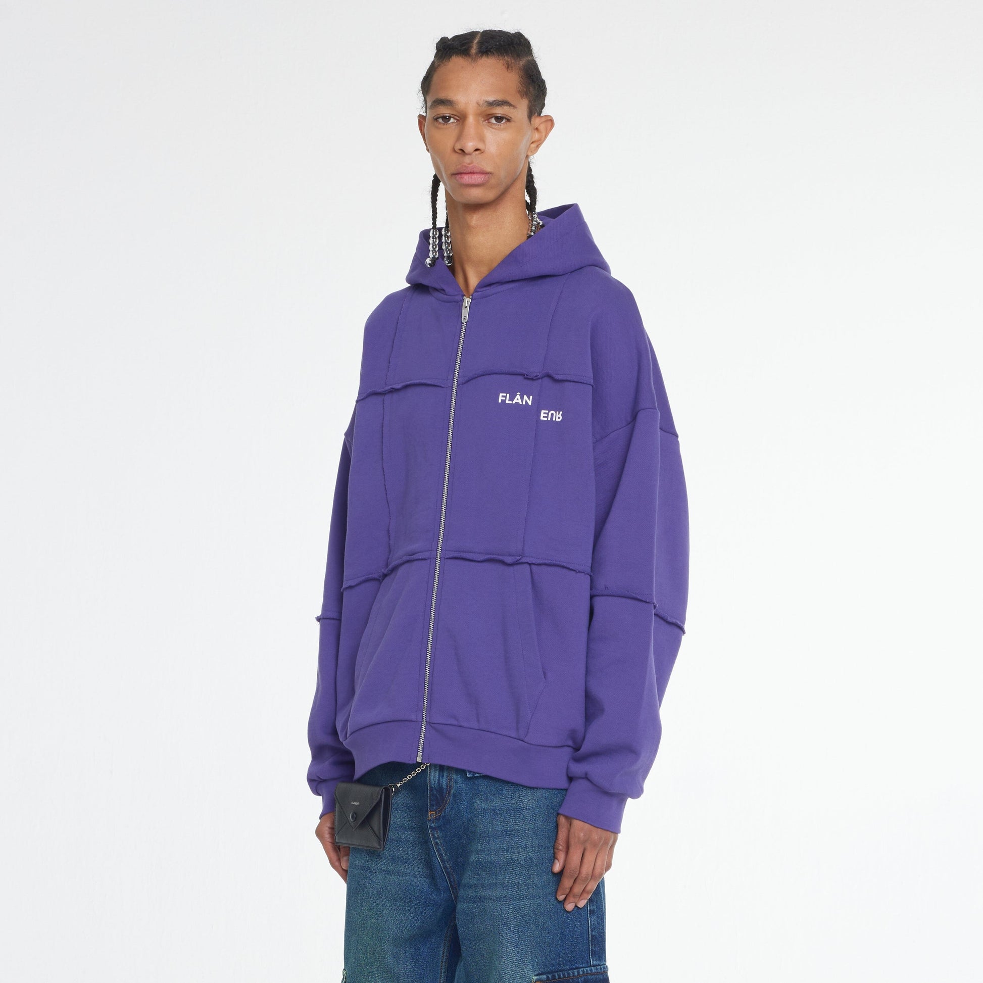 Cut and Sew Zip-Up Hoodie Purple