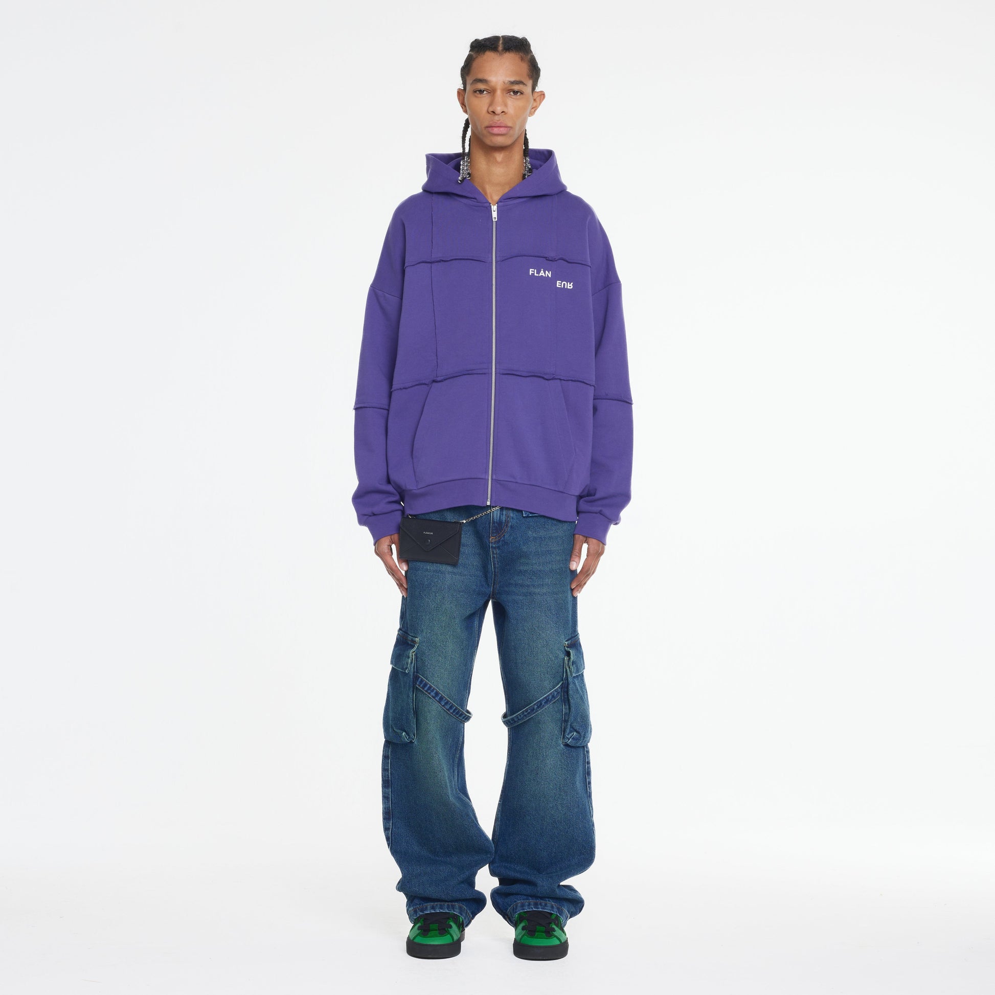 Cut and Sew Zip-Up Hoodie Purple