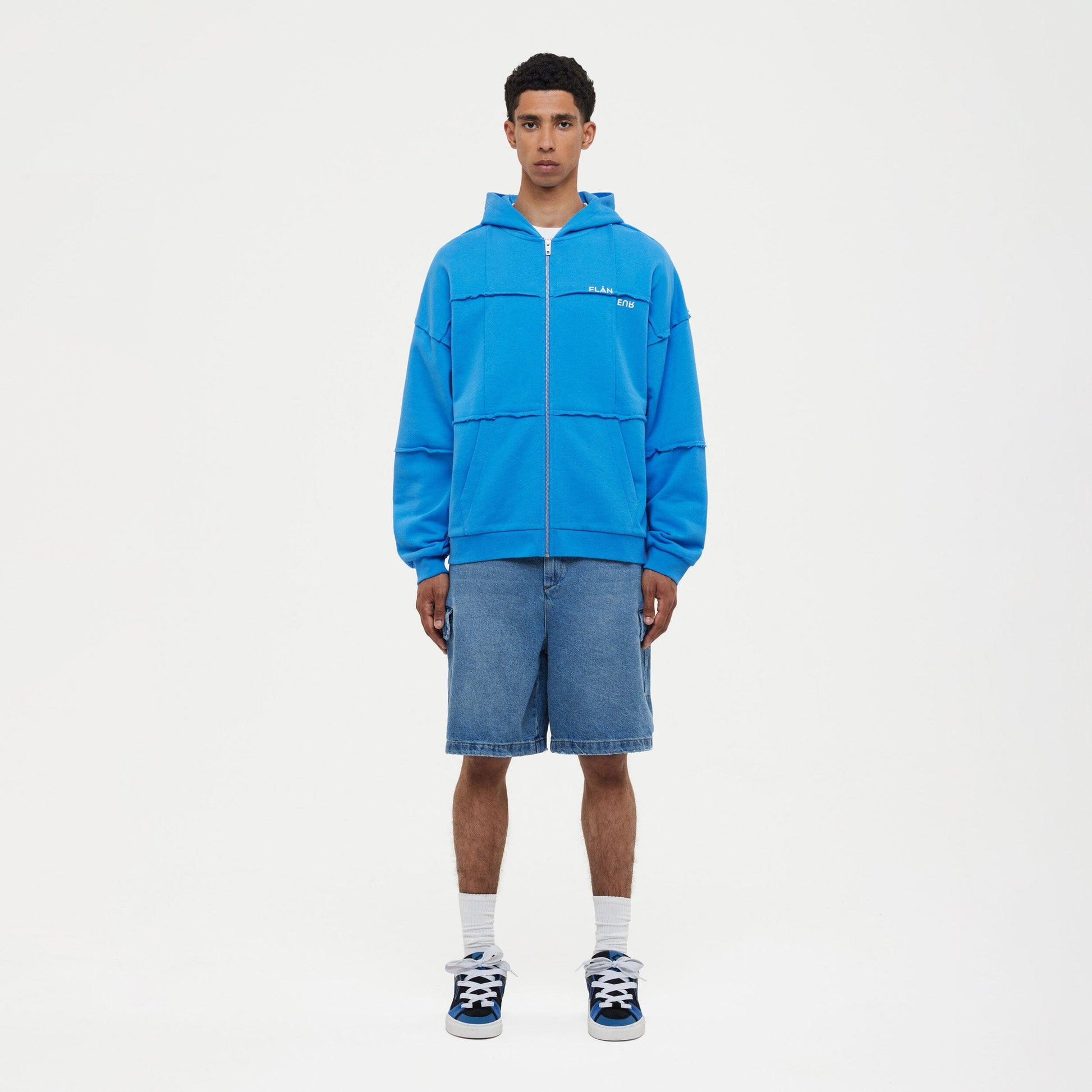 Cut & Sew Zip-Up Hoodie Cobalt Blue