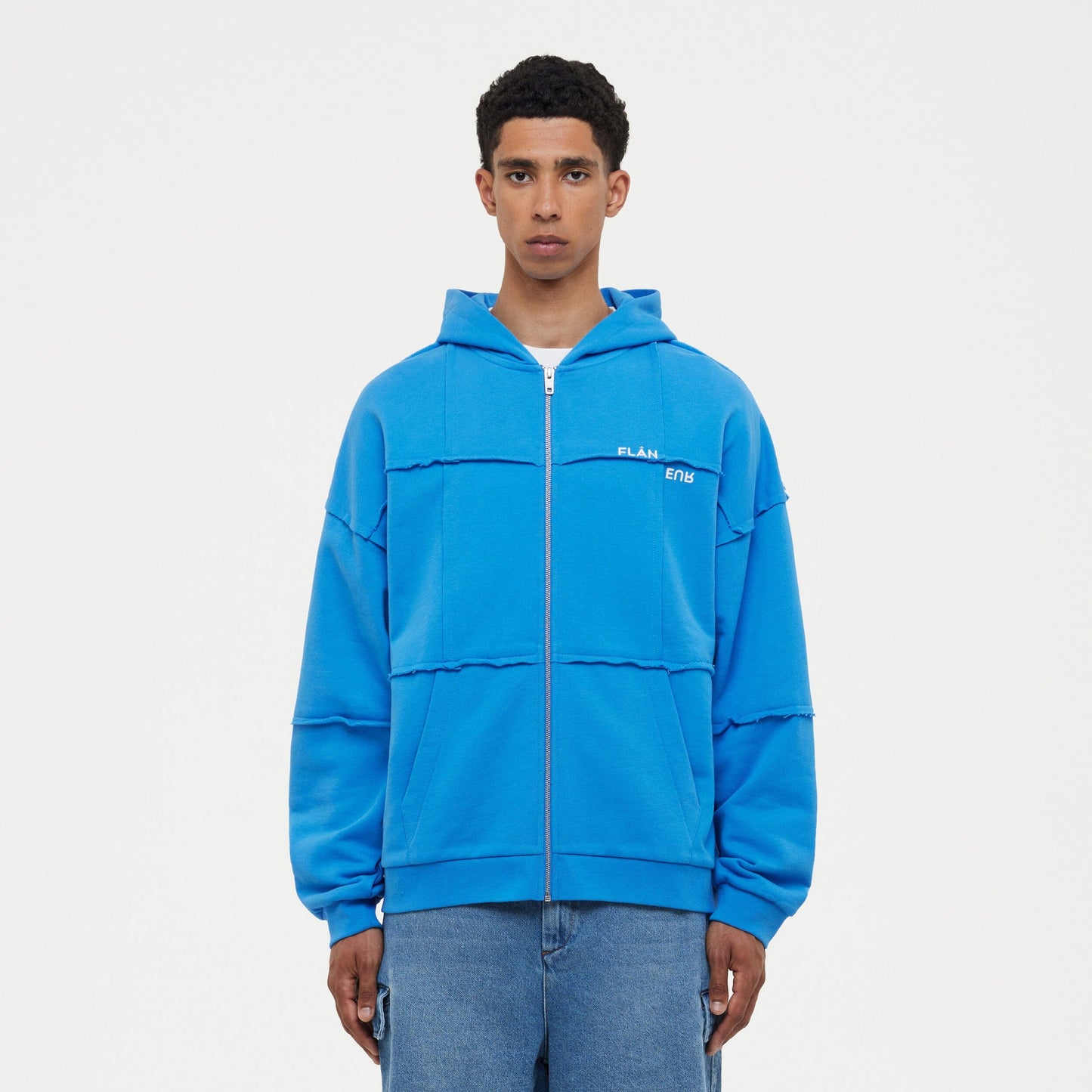 Cut & Sew Zip-Up Hoodie Cobalt Blue