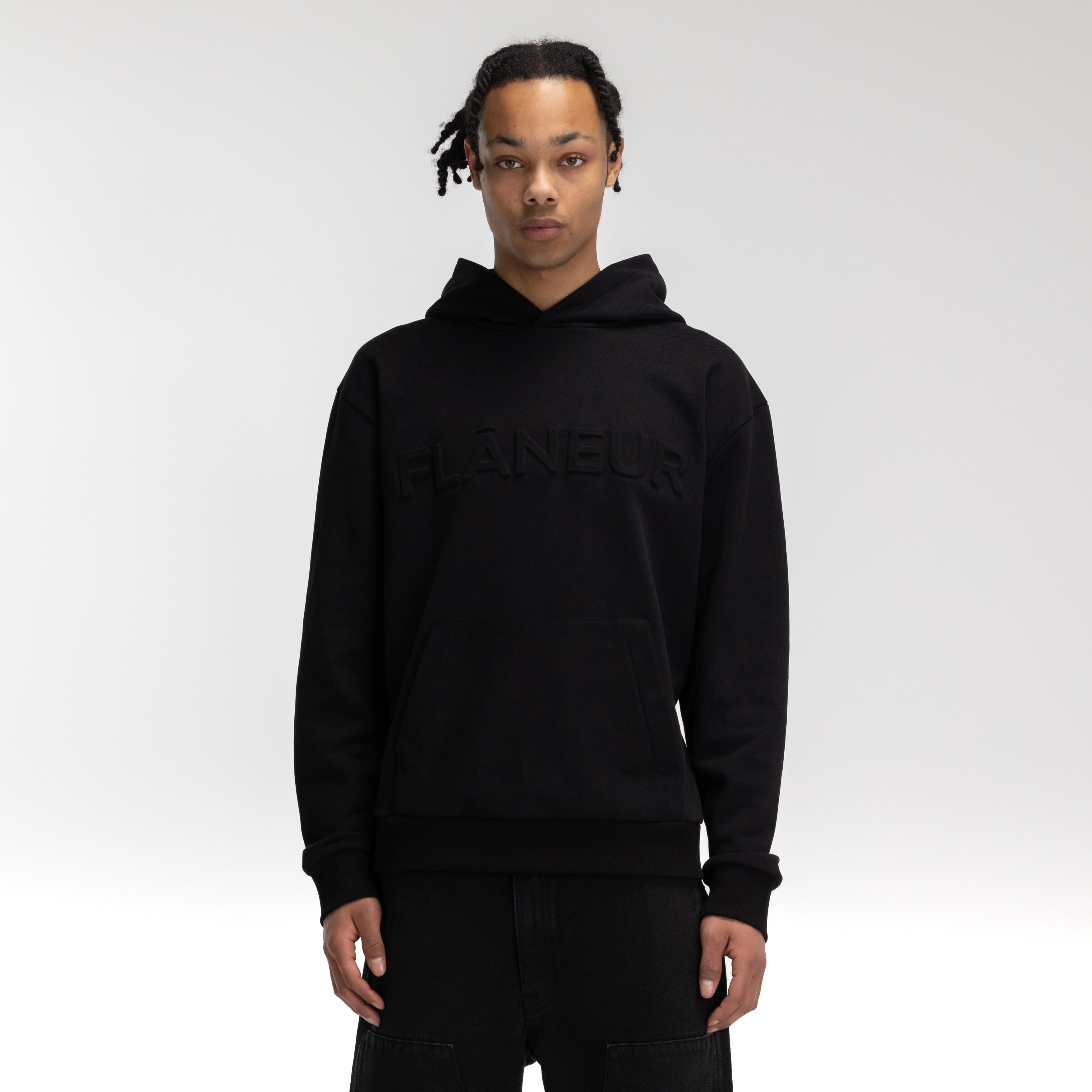 Embossed Hoodie Black – FLÂNEUR