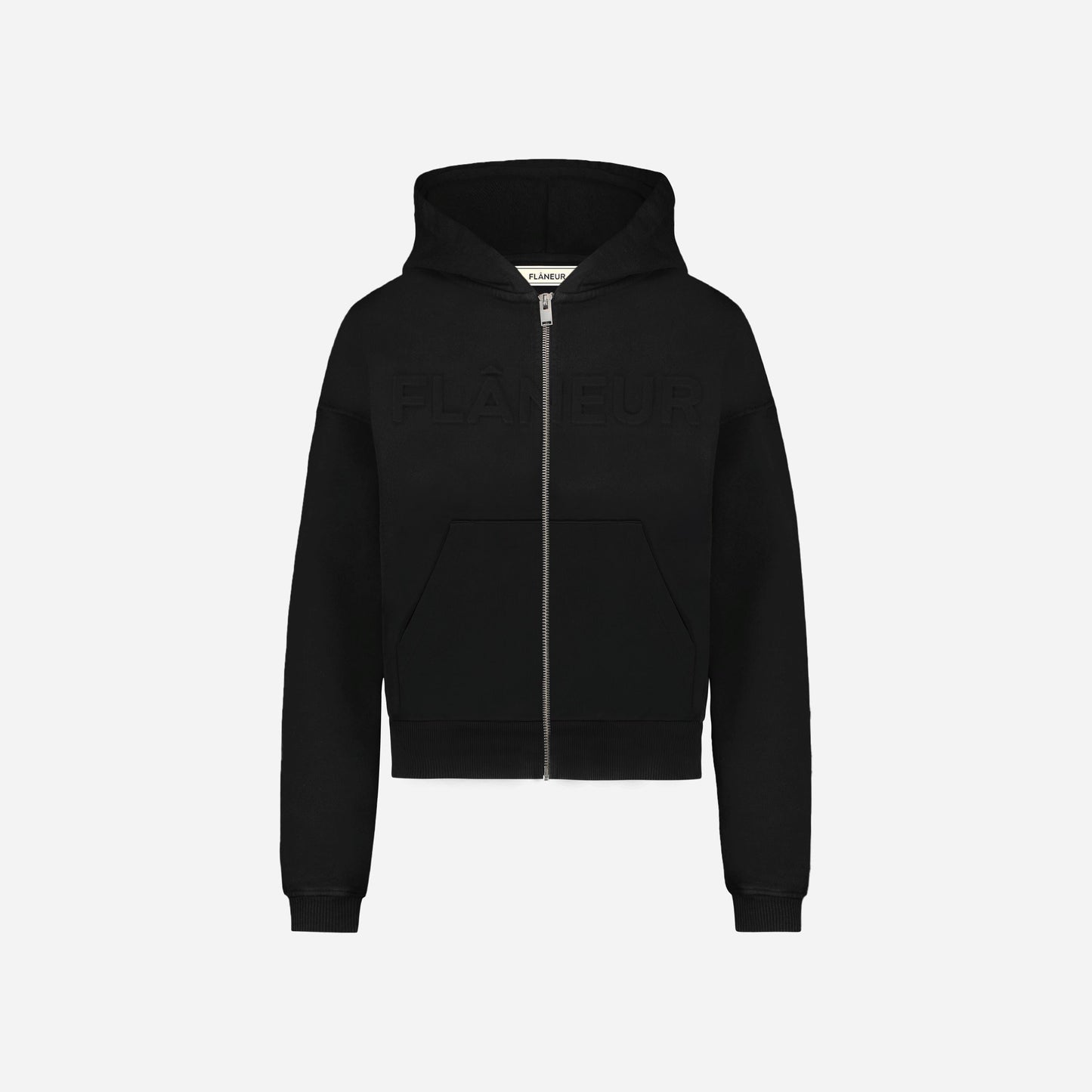 Embossed Zip-Up Hoodie Black