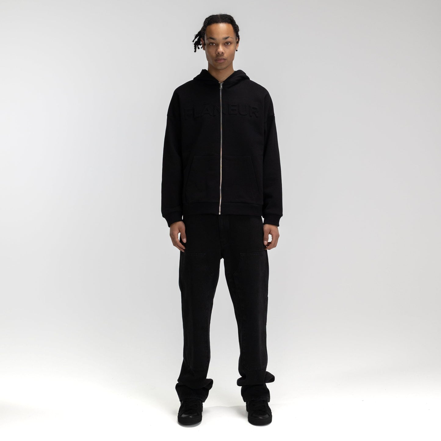 Embossed Zip-Up Hoodie Black