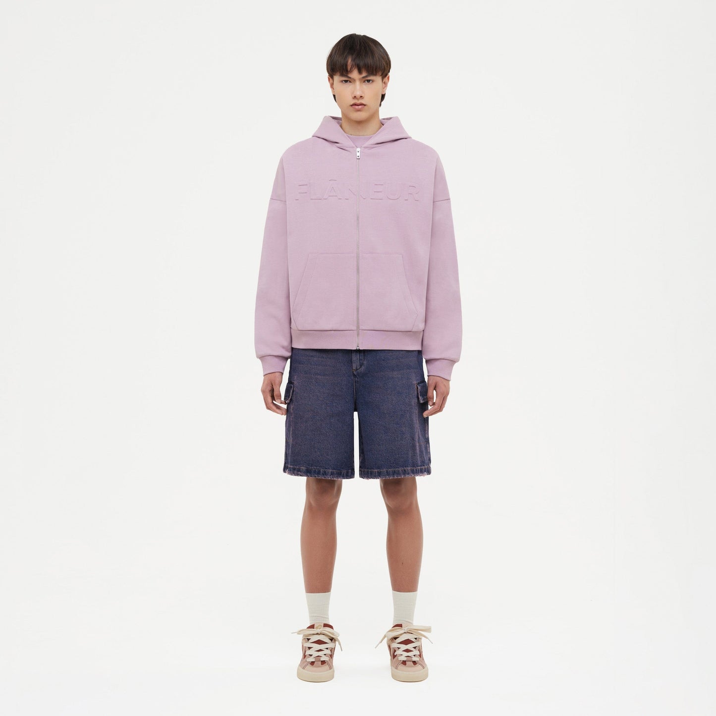 Embossed Zip-Up Hoodie Mauve